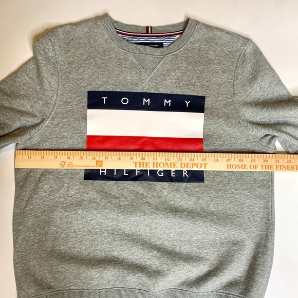 TOMMY HILFIGER Mens Heather Gray Large Graphic Logo Crew Neck Sweatshirt Small - Picture 2 of 9